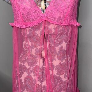 NWT VICTORIA'S SECRET PINK BABY DOLL NIGHTGOWN LACE TEDDY LINGERIE VINTAGE SZ L